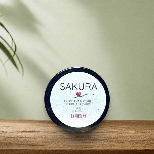 Masque exfoliant pour les lèvres SAKURA miel & citron - La Sultana | Soins naturels québecois