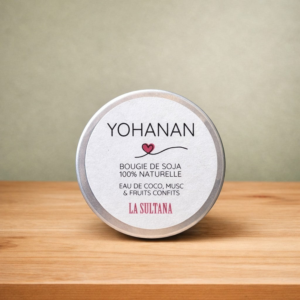 Bougie de soya YOHANAN fruits confits - La Sultana | Soins naturels québecois