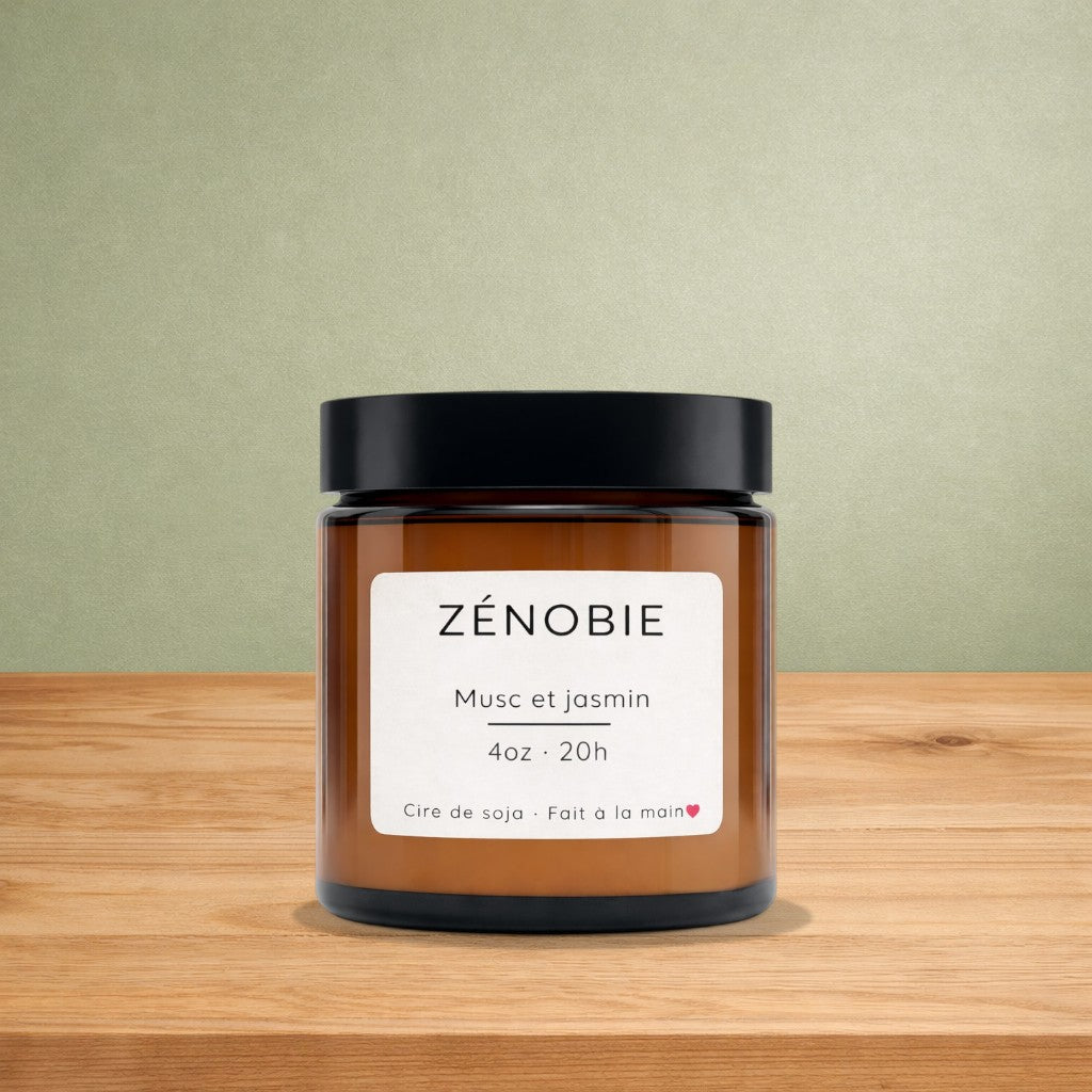 Bougie de soya ZÉNOBIE  musc et jasmin - La Sultana | Soins naturels québecois